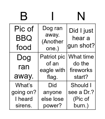 4th of July Social Media Bingo Card