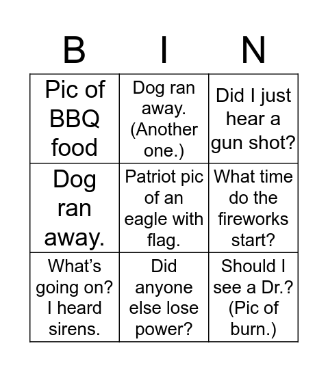 4th of July Social Media Bingo Card