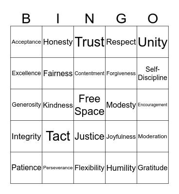 Virtues Bingo Card