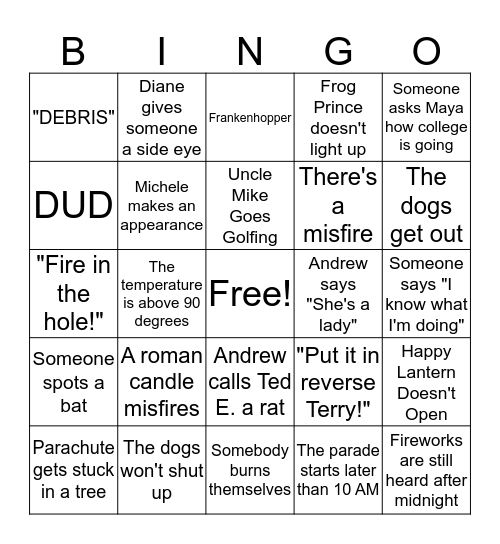 Fourth of July Bingo Card