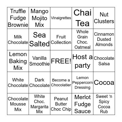 Dove Chocolate Discoveries Bingo Card