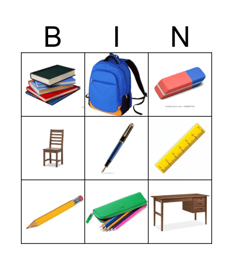 School Things Bingo Card