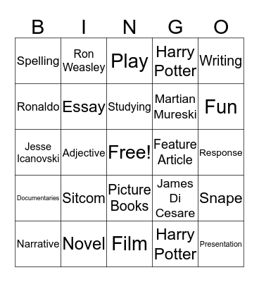 English Bingo Card