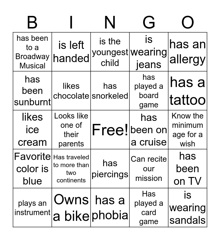 Team Bingo Card