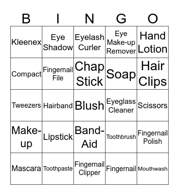 LADIES NECESSITIES Bingo Card