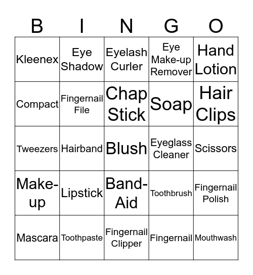 LADIES NECESSITIES Bingo Card