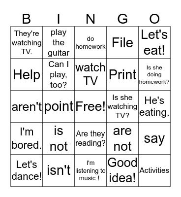 Let's Play! Bingo Card