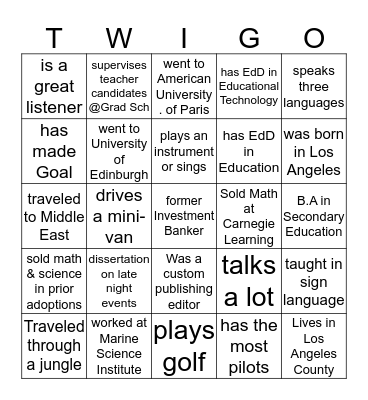 Find Someone who... Bingo Card