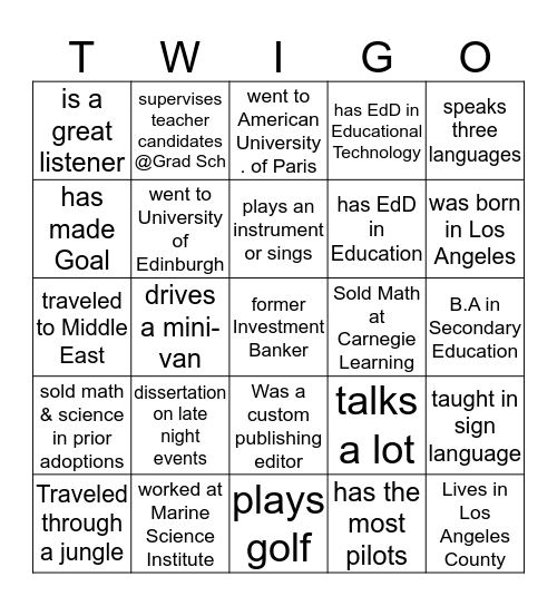 Find Someone who... Bingo Card