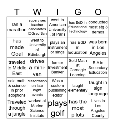 Find Someone who... Bingo Card