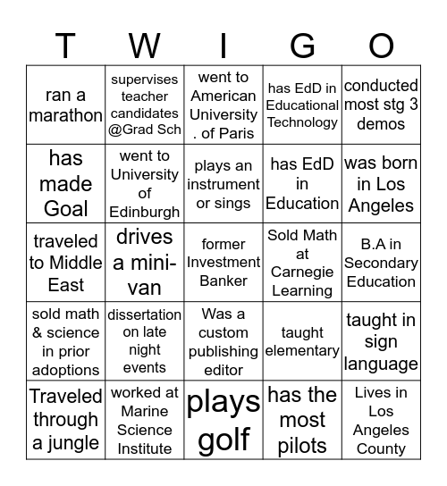 Find Someone who... Bingo Card