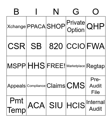 ACA BINGO Card