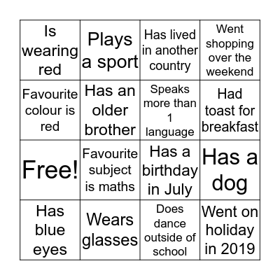 Human Bingo! Bingo Card