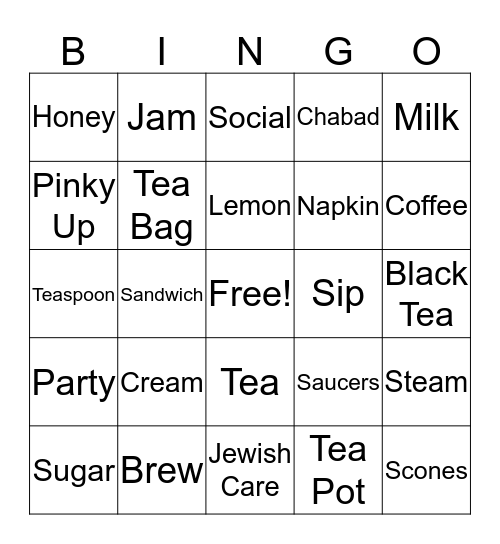 Tea Party Bingo Card