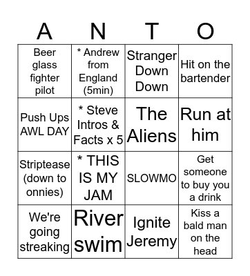 Dumbass Bingo Card