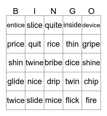 Long i and Short i Bingo Card