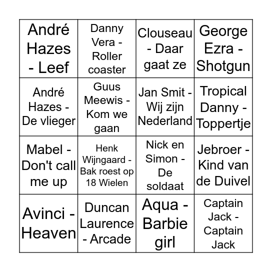 Delano's muziek Bingo Card