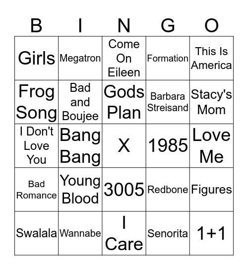 Rock N Roll Bingo!  Bingo Card