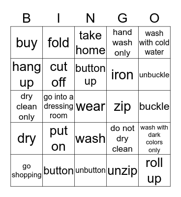 BUYING, WEARING & CARING FOR CLOTHING Bingo Card