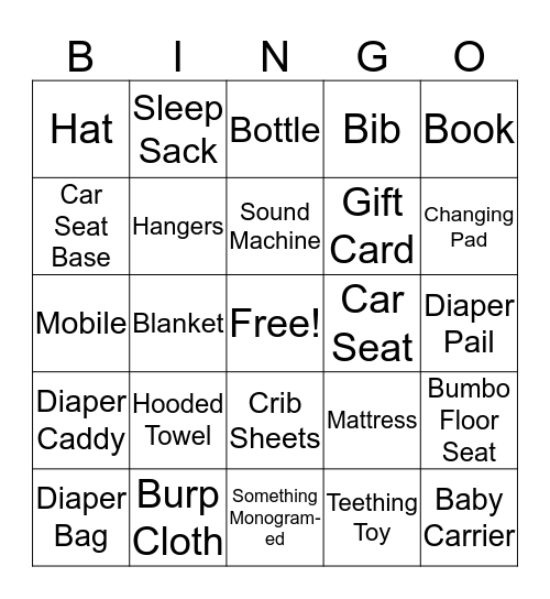 Baby Bingo Card