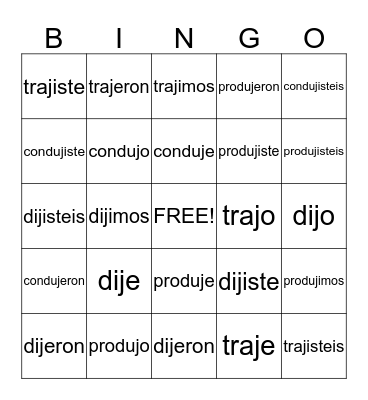 "J" verbs Bingo Card