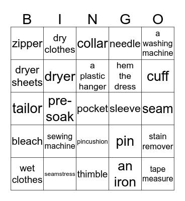 SEWING & LAUNDRY Bingo Card