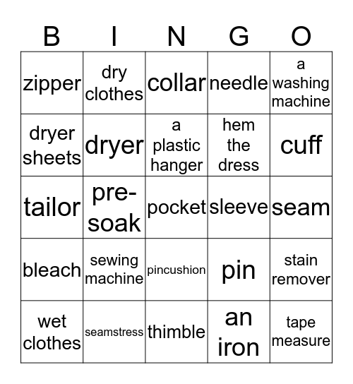 SEWING & LAUNDRY Bingo Card