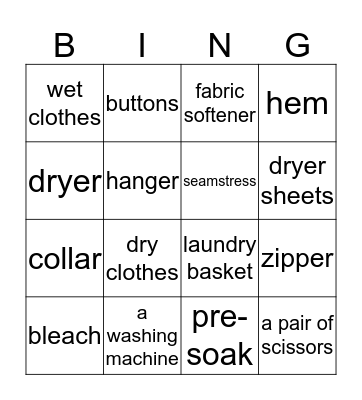 SEWING & LAUNDRY Bingo Card