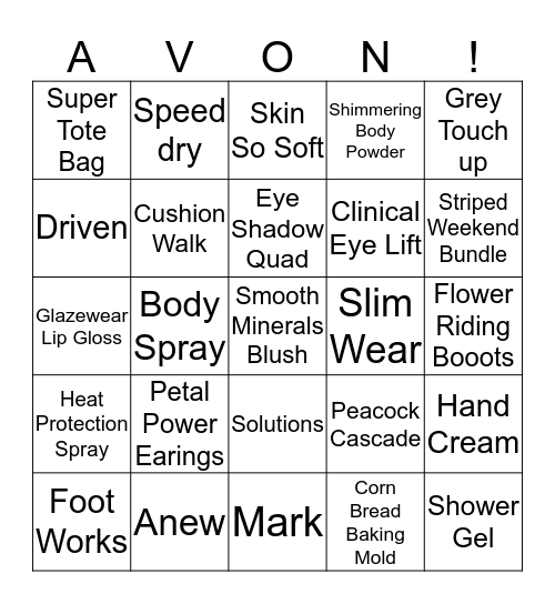 Avon Calling Bingo Card