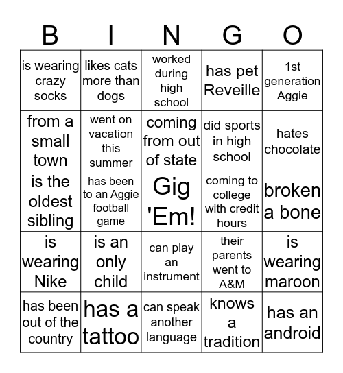 Fish Camp Bingo! Bingo Card