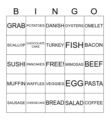 Yummy Bridal Shower Bingo Card