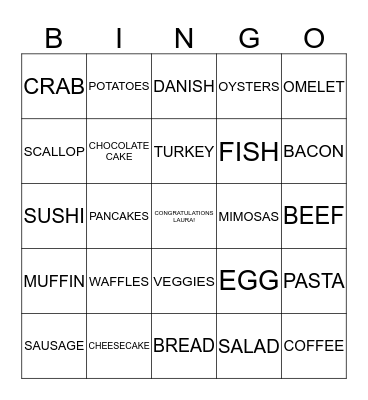 Yummy Bridal Shower Bingo Card
