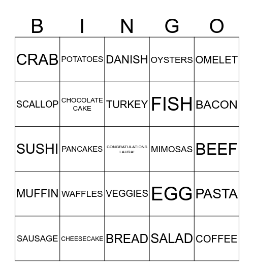 Yummy Bridal Shower Bingo Card