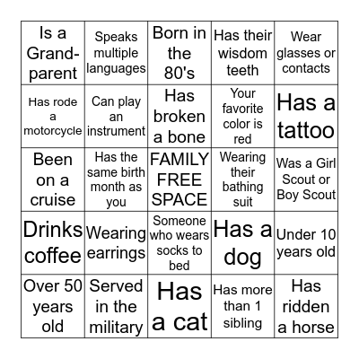 FAMILY CAMPOUT BINGO Card