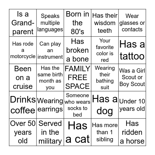 FAMILY CAMPOUT BINGO Card