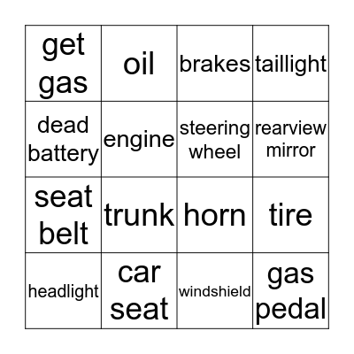 PARTS OF A CAR Bingo Card
