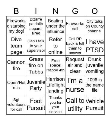 911 4th of July Bingo Card