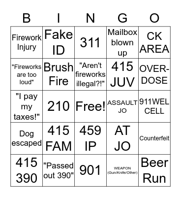 4th of July Dispatch Bingo Card