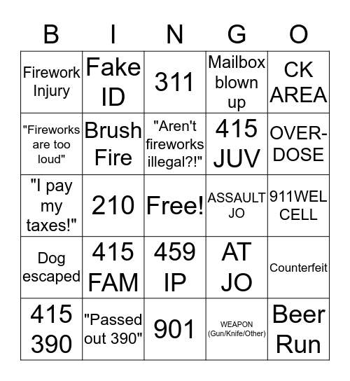 4th of July Dispatch Bingo Card