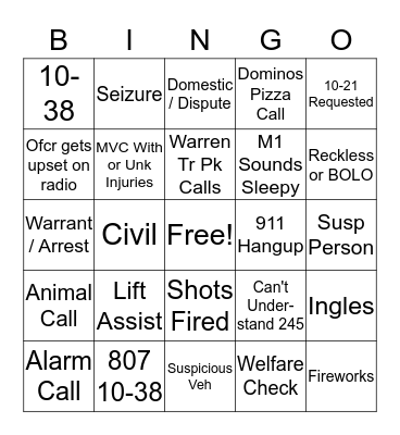 9-1-1 Bingo Card