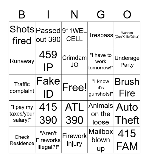 Dispatch 4th of July Bingo Card