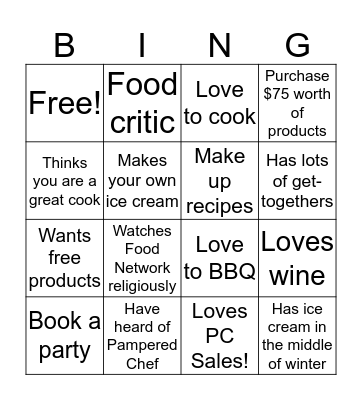 Pampered Chef Bingo Card