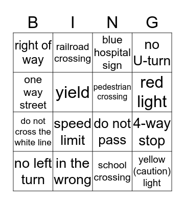 TRAFFIC RULES    &   SAFETY SIGNS Bingo Card