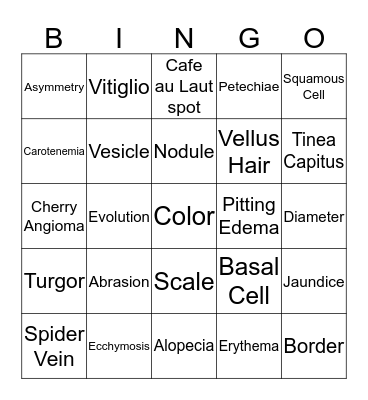 INTEGUMENTARY SYSTEM BINGO Card