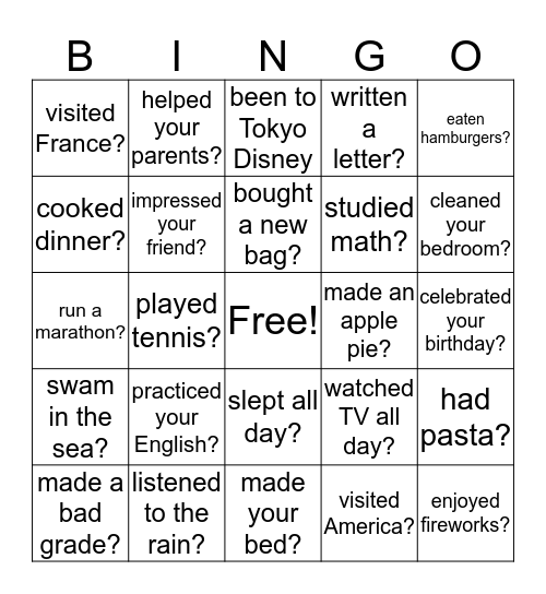 Have you ever ~? Bingo Card