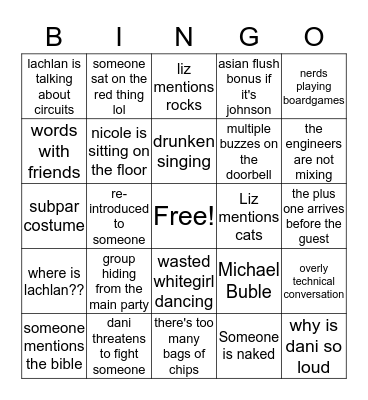 Party Foul Bingo Card
