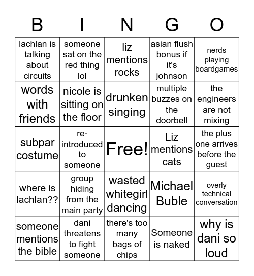 Party Foul Bingo Card