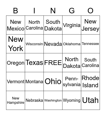 50 States Bingo Card