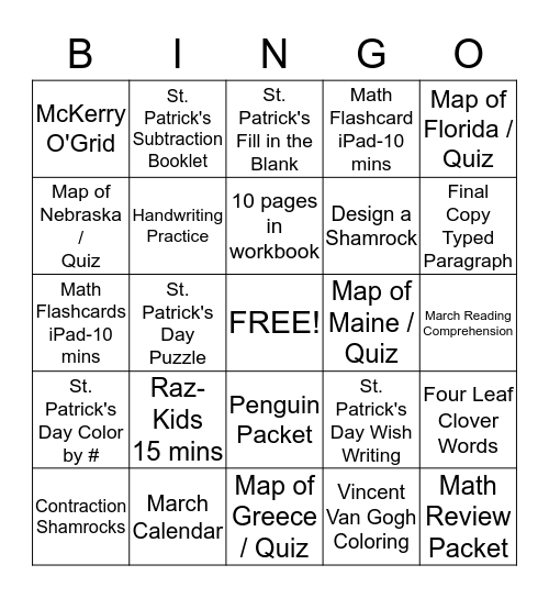 Explorations Bingo Card