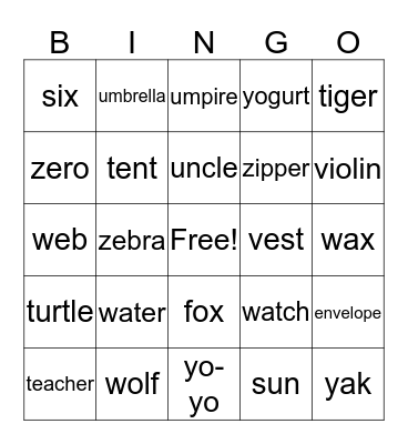 PHONICS 1 UNIT 5-6 Bingo Card